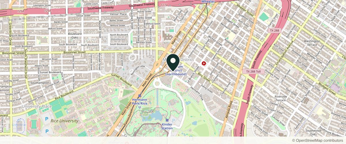 Map showing U.S. Dermatology Partners Medical District in Houston, Texas