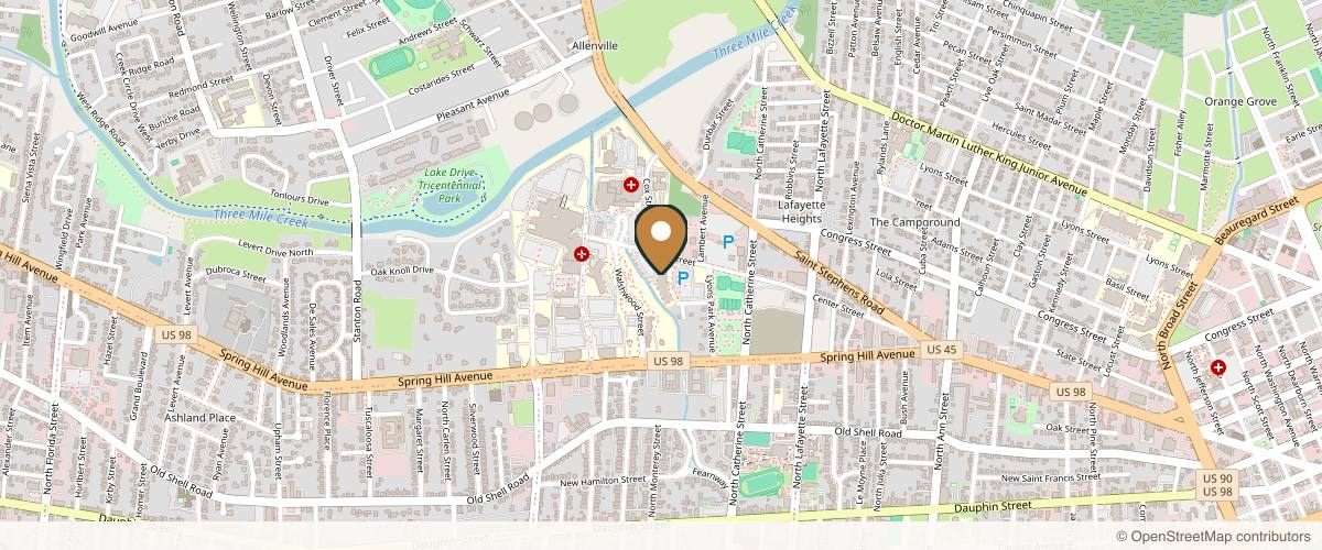 Map showing USA Health Plastic & Reconstructive Surgery Clinic in Mobile, Alabama