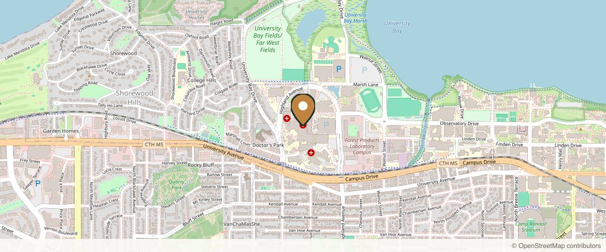Map showing UW Health University Hospital Plastic Surgery Clinic in Madison, Wisconsin