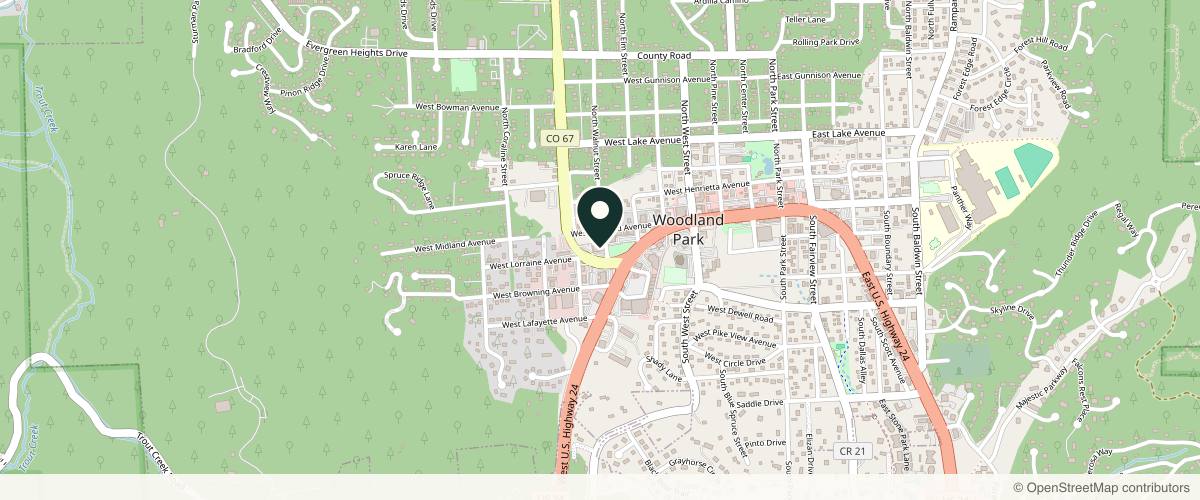 Map showing Vanguard Skin Specialists - Woodland Park in Colorado Springs, Colorado