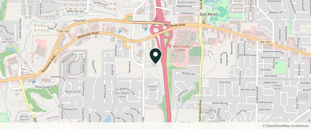 Map showing VitalSkin Dermatology: St. Louis - Des Peres in St. Louis, Missouri