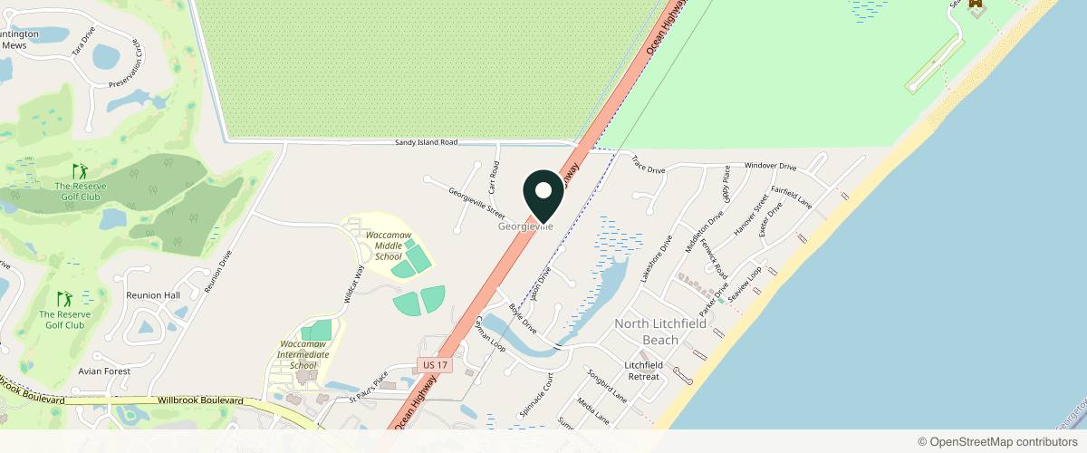 Map showing Waccamaw Dermatology - Litchfield (Pawleys Island) in Myrtle Beach, South Carolina