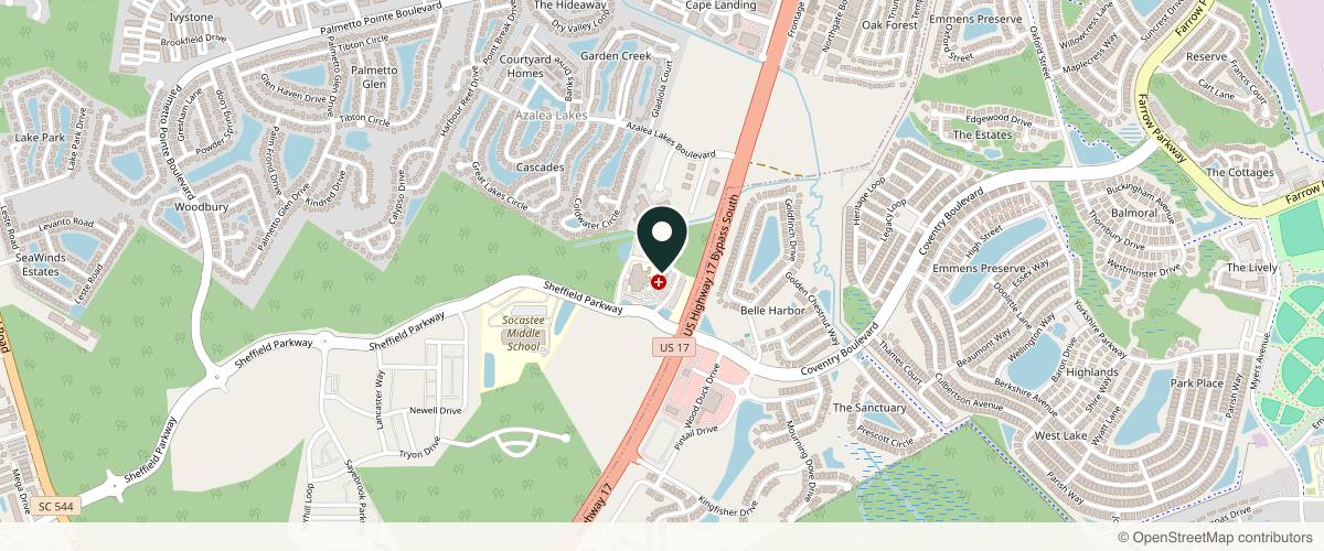 Map showing Waccamaw Dermatology - Myrtle Beach - South Strand, Suite 200 in Myrtle Beach, South Carolina