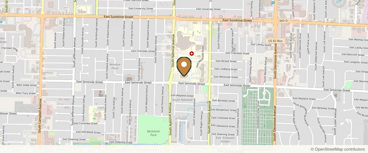 Map showing Wade Daniel Kubat, DO in Springfield, Missouri