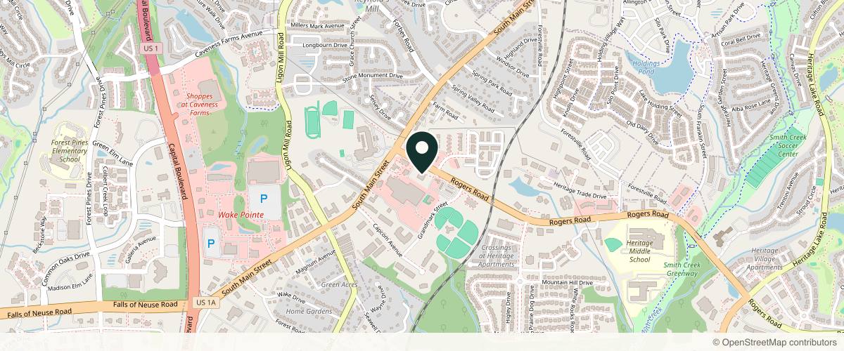 Map showing Wake Forest Dermatology in Raleigh, North Carolina