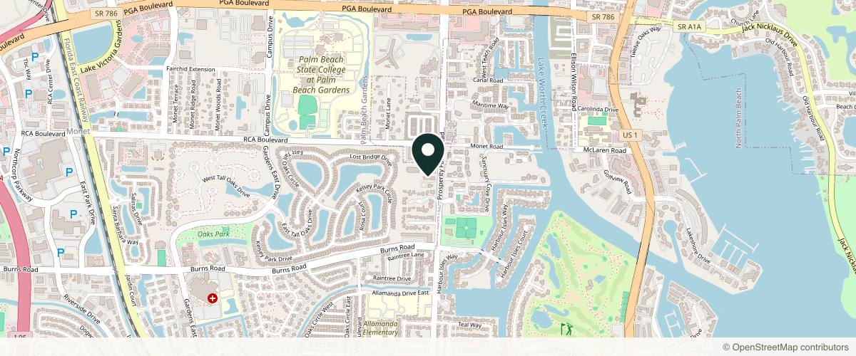 Map showing Water's Edge Dermatology - Palm Beach Gardens in West Palm Beach, Florida