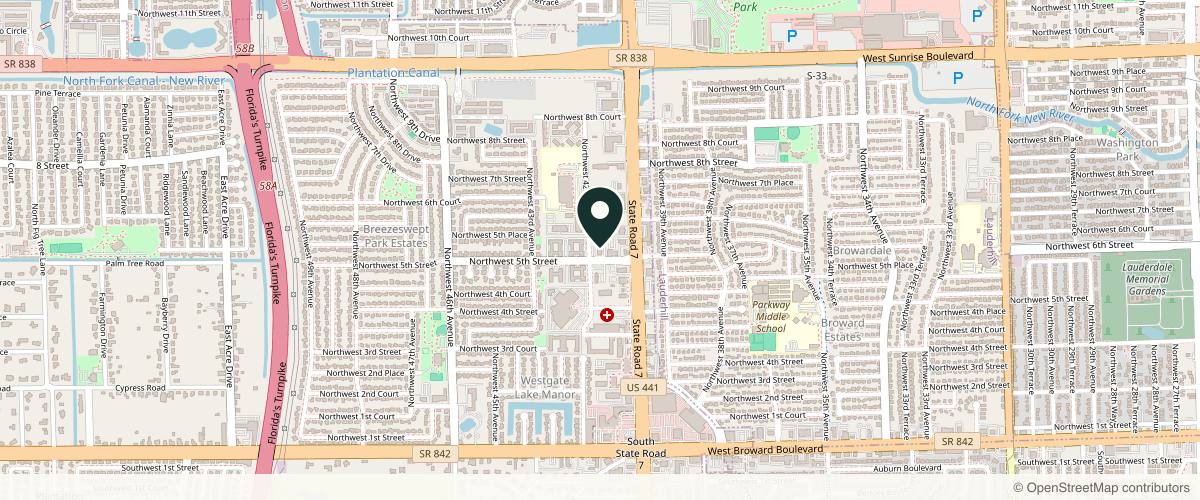 Map showing Water's Edge Dermatology - Plantation in Fort Lauderdale, Florida