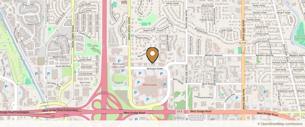 Map showing Westfield Plastic Surgery Center in Omaha, Nebraska