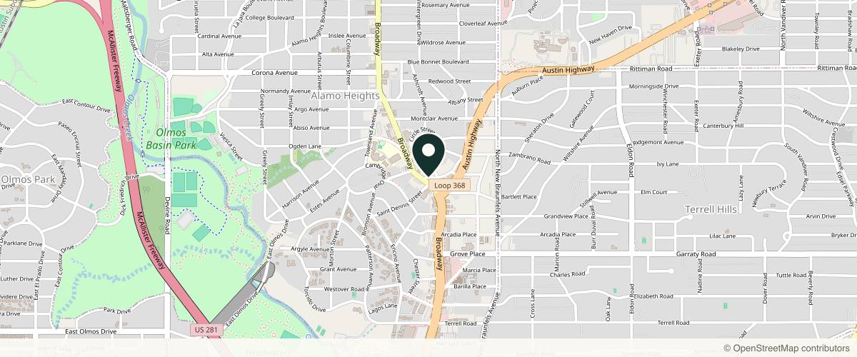 Map showing Westlake Dermatology & Cosmetic Surgery - Alamo Heights in San Antonio, Texas