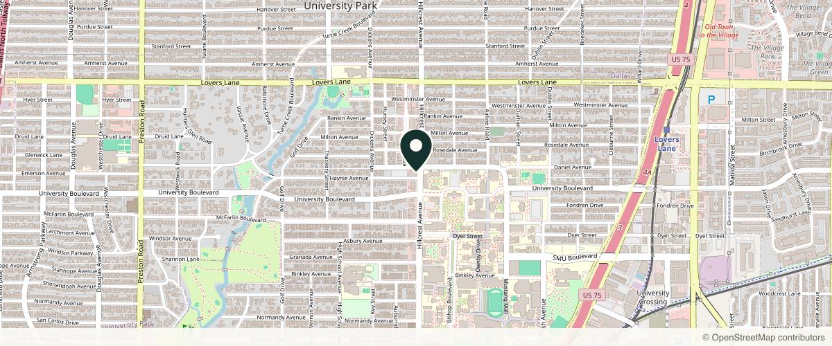 Map showing Westlake Dermatology & Cosmetic Surgery - University Park in Dallas, Texas