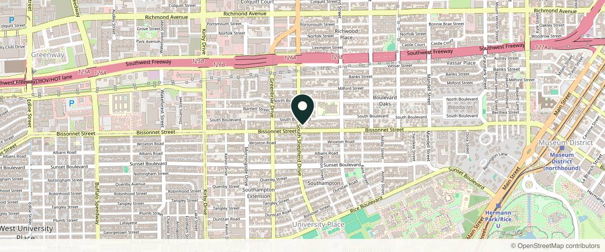 Map showing Westlake Dermatology & Cosmetic Surgery - West University in Houston, Texas