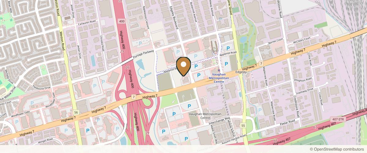 Map showing Woodbridge Plastic Surgery and Skin Clinic in Vaughan, Ontario
