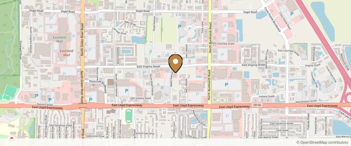Map showing Zieg Plastic Surgery Center in Evansville, Indiana