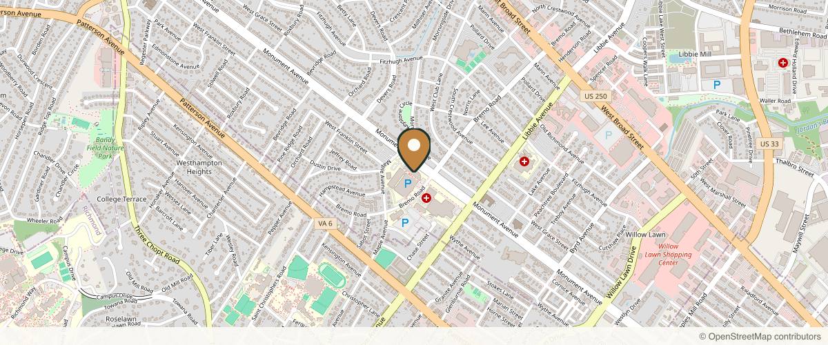 Map showing Zinsser Plastic Surgery & Aesthetics in Richmond, Virginia