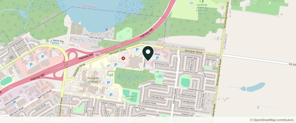 Map showing Zoe Plastic Surgery Clinic in Barrie, Ontario