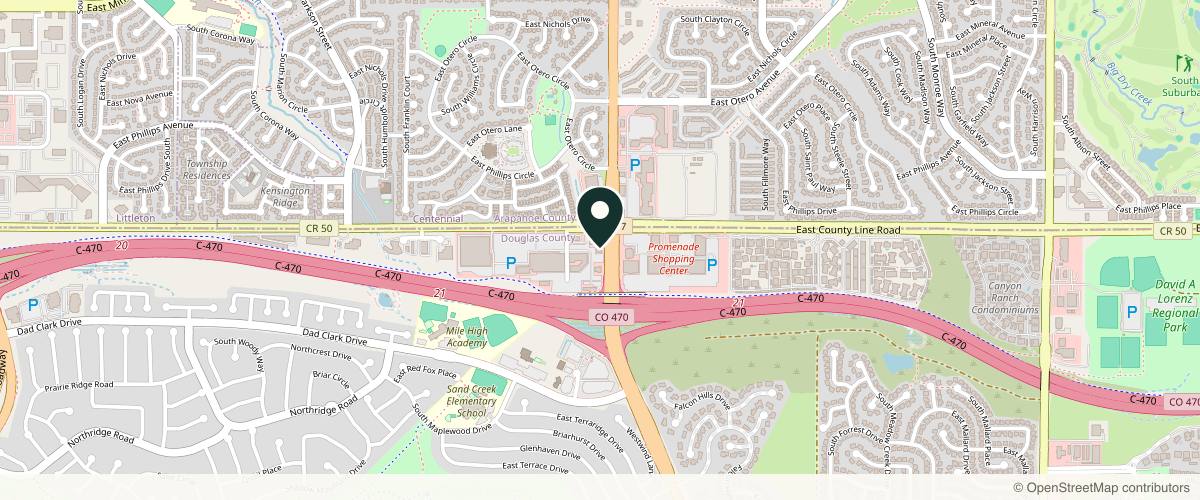 Map showing Zwiebel Center for Plastic Surgery and Skin Care in Highlands Ranch, Colorado
